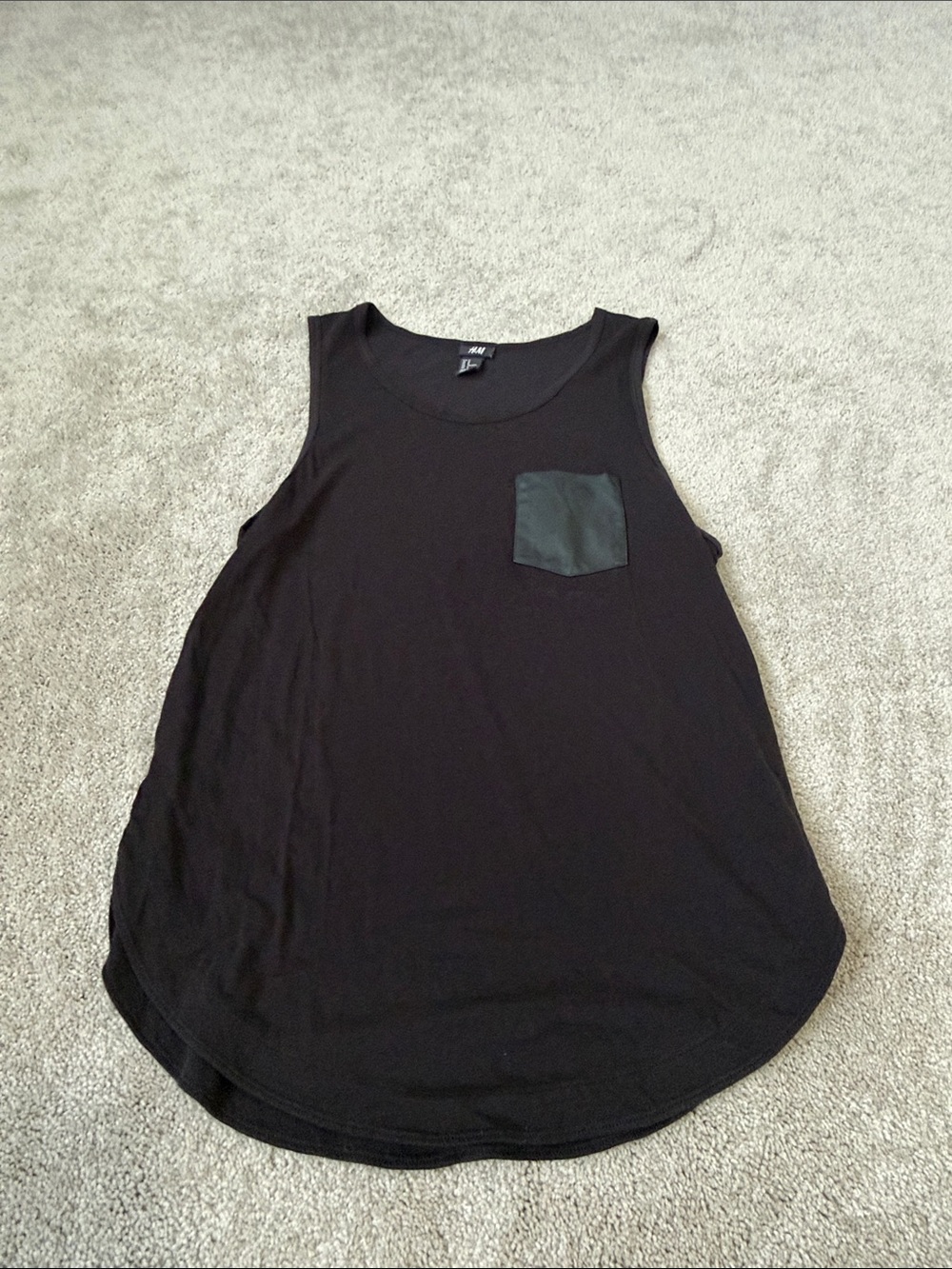 H&M Black Tank Top with Faux-Leather Chest Pocket